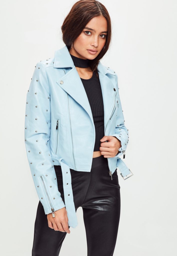 Missguided baby blue leather jacket